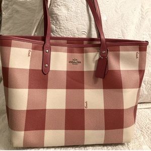 One day only - NWOT—COACH—Gingham Tote—Signature Coated Canvas Leather